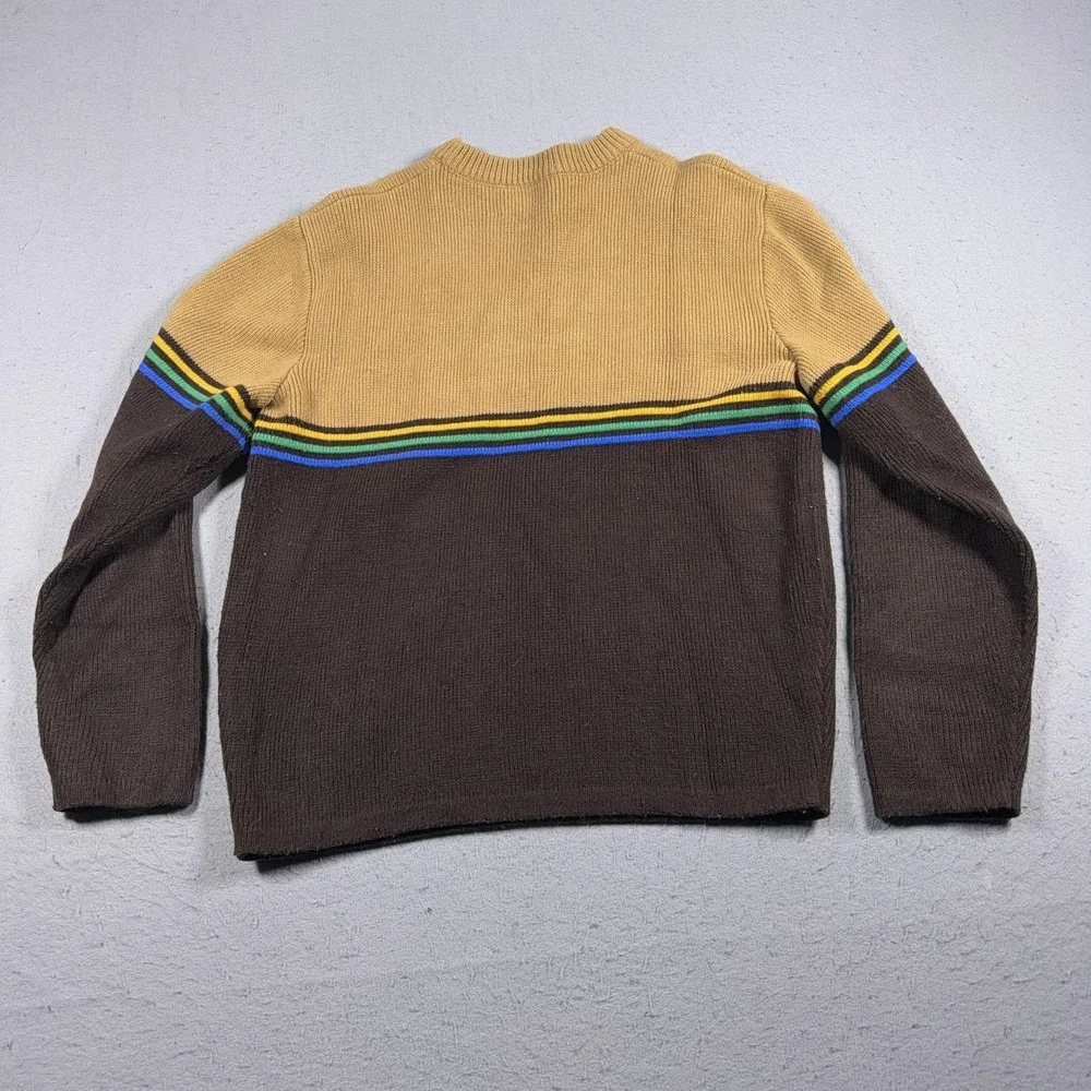 Vintage Silton Sweater Mens Medium Brown Tan Stripe Crewneck Knit Retro 80s‎